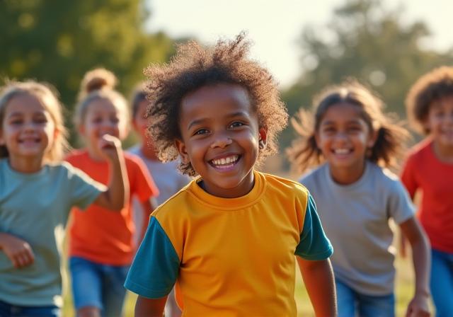 Happy kids wearing custom clothing